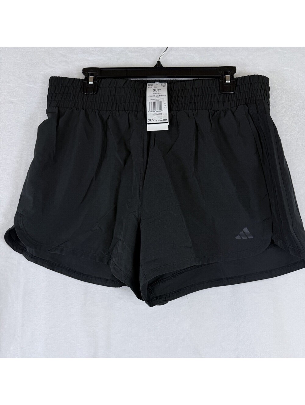 Adidas Womens Pacer Shorts XL Black High Waisted 3” 3 Stripes Gym New NWT